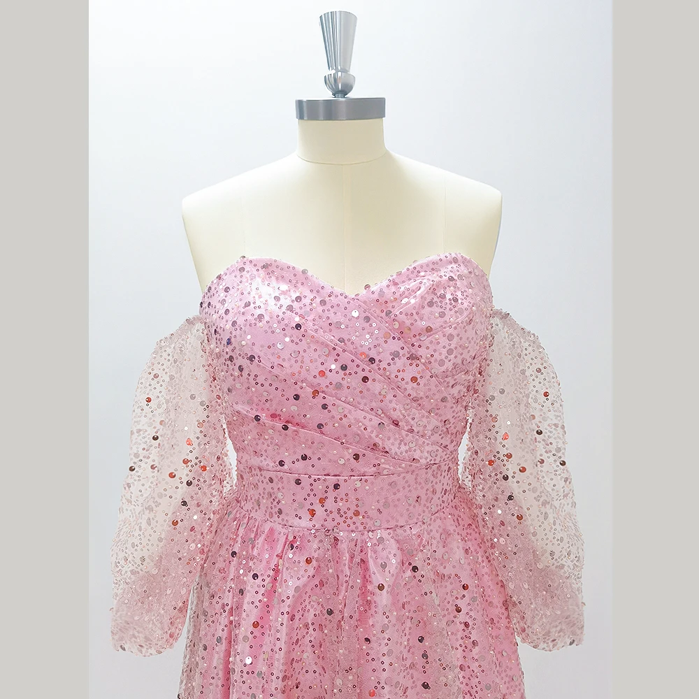 Красивое Розовое Вечернее платье с блестками и открытыми плечами новые модные