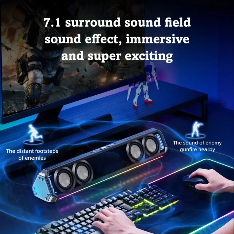 Фото Игровой саундбар 10 Вт, Bluetooth 5.4 и USB-подключение одним кабелем, режимы RGB-подсветки, шумоподавление AEC для ПК и геймеров №5