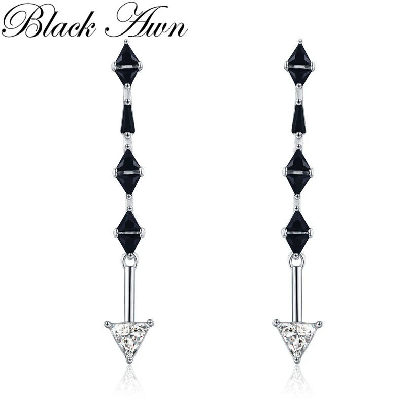 [BLACK AWN] Модные ювелирные изделия черная шпинель свадебные Висячие серьги для