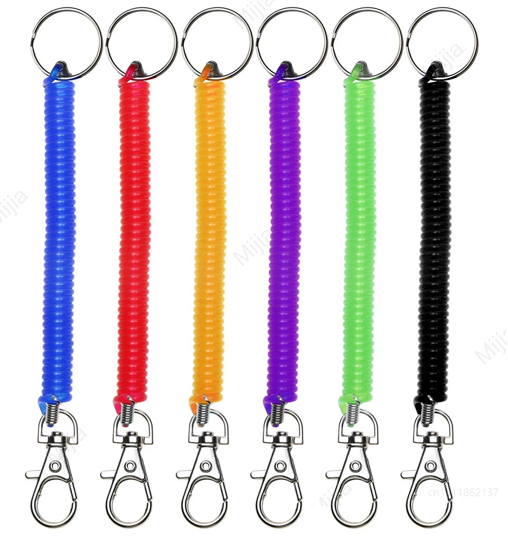 

Spiral Retractable Spring Coil Keychain Theftproof Anti Lost Stretch Cord Safety Key Ring with Metal Lobster Clasp for Keys