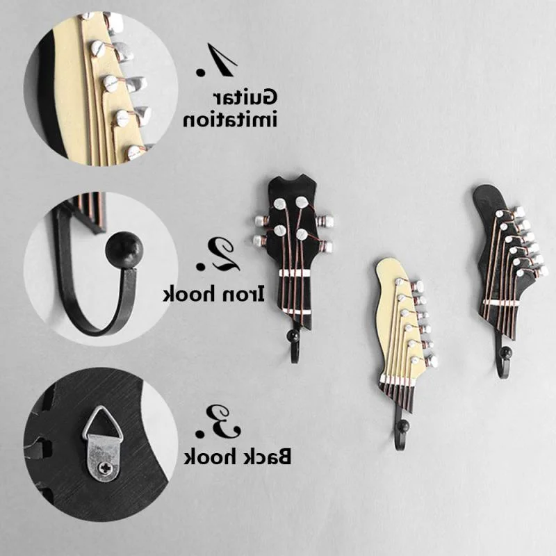 

Новинка, 3 шт./комплект, креативная вешалка в форме головы гитары, брелок для одежды, шляпы, пальто, полотенец, настенный держатель, инструмен...