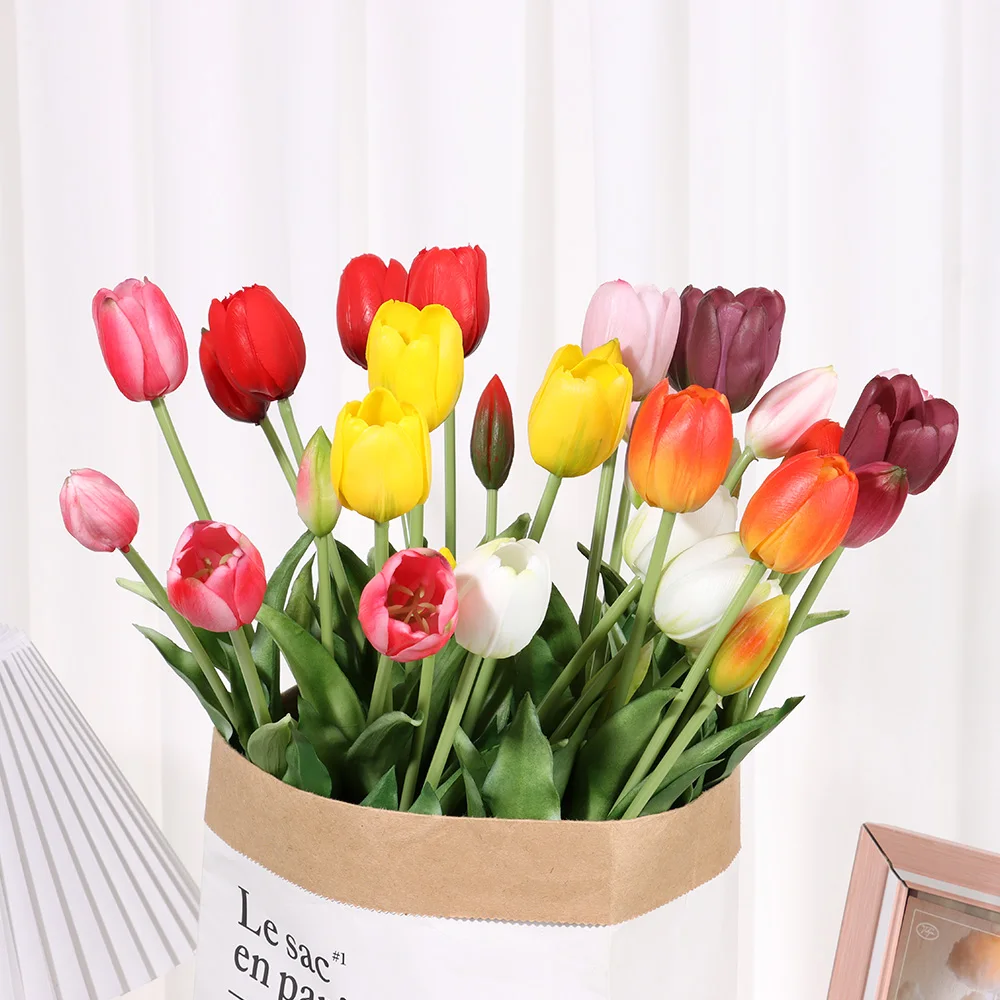 

Искусственные цветы, 5 головок, букет тюльпанов, роскошный Цветущий на ощупь искусственный цветок из силикона «сделай сам», украшение для ко...