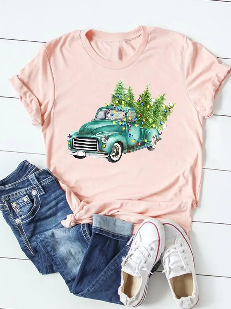 

Tree Love Style Trend Top Print T Shirt Merry Christmas Happy New Year Graphic T-shirt Women Clothing Clothes Fashion Basic Tee