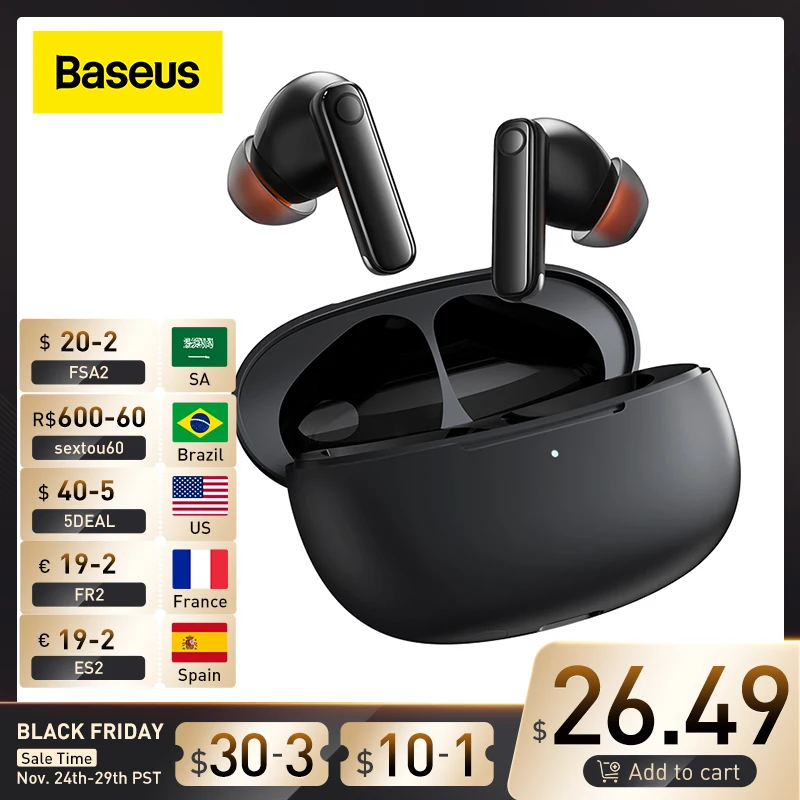 

Baseus Bowie M1 ANC TWS Bluetooth 5.2 Earphones, Active Noise Cancelling Headphones, low latency, 4-mic ENC noise reduction