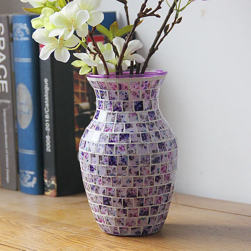 

European pastoral pink purple mosaic glass vase modern fashion home guest restaurant desktop decoration DIY flower arrangement