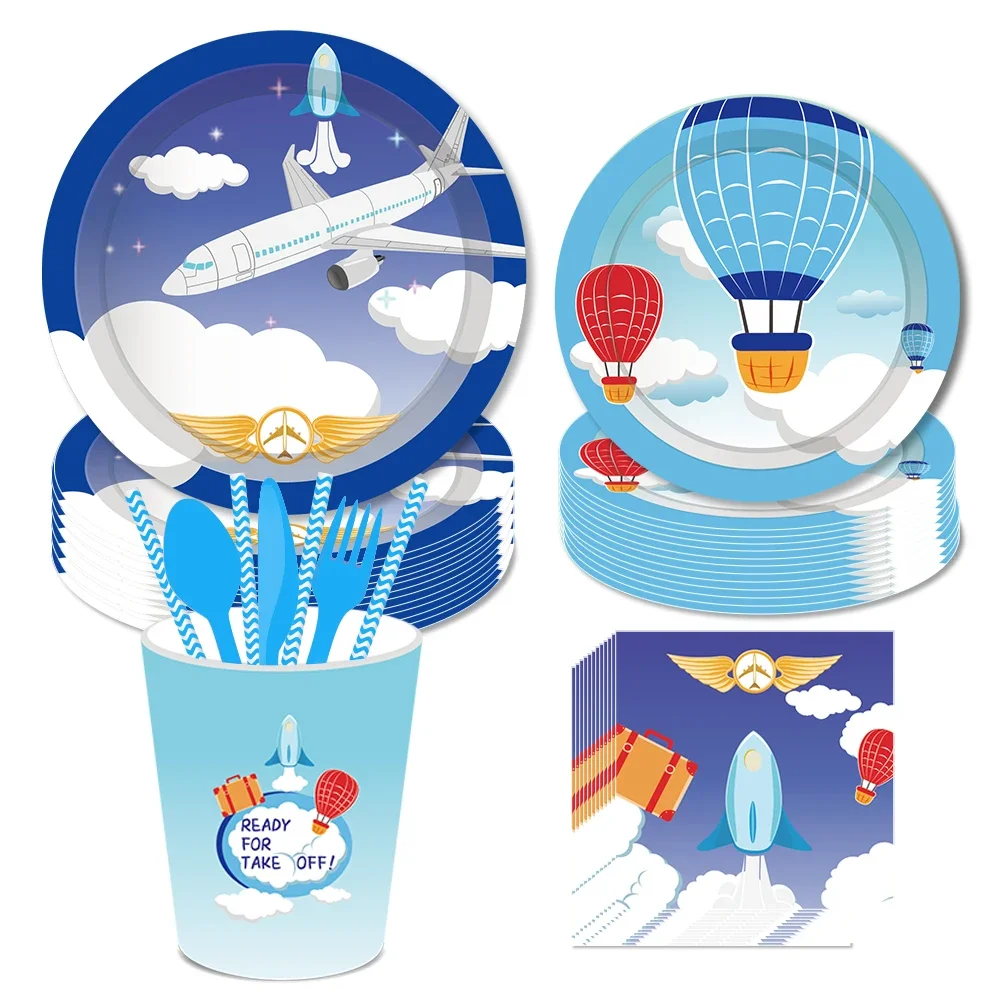 

44pcs Cool Cosplay Plane Airplane Birthday Party Disposable Tableware Sets Plates Cups Napkins Baby Shower Party Decorations