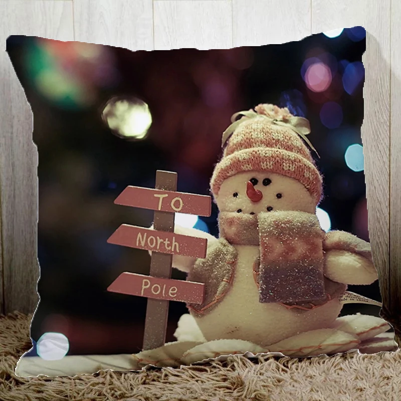 

Cushion Covers 45*45 Christmas Snowman Pillow Cases Decorative Short Plush Pillowcases for Pillows Decor Home Car Sofa Cover Bed