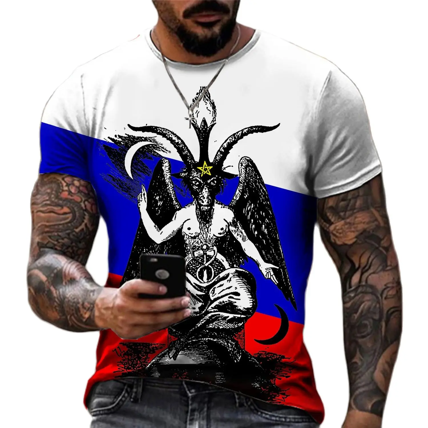 

Moda Satan Demon 3d Pritned Manga Curta Camiseta gótico Horror Baphomet impressão T Camisa engraçado Novidade Roupas Masculinas