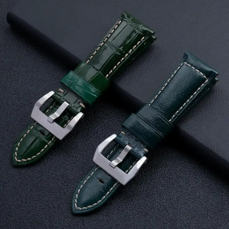 HAODEE качественный Натуральный Бамбук Плоский зеленый кожаный ремешок для часов 24