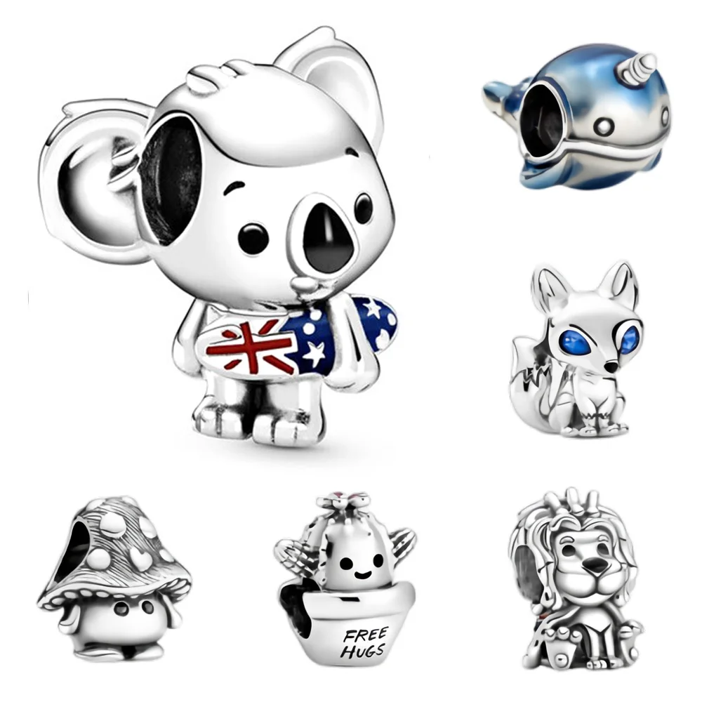 MC Cute Animal Bead 925 Sterling Silver Charm for Pandora Bracelet Gift Frog Koala Whal Cat Cactus Lion Bead Saver Free Shipping