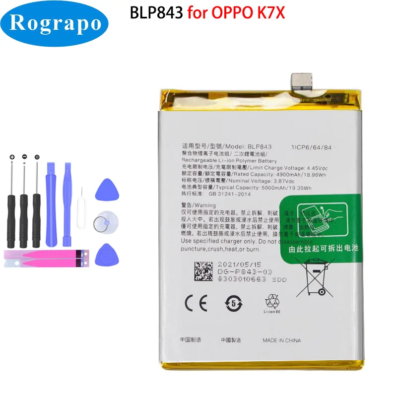 

New Original 5000mAh BLP843 Mobile Phone Battery For OPPO K7x PERM00