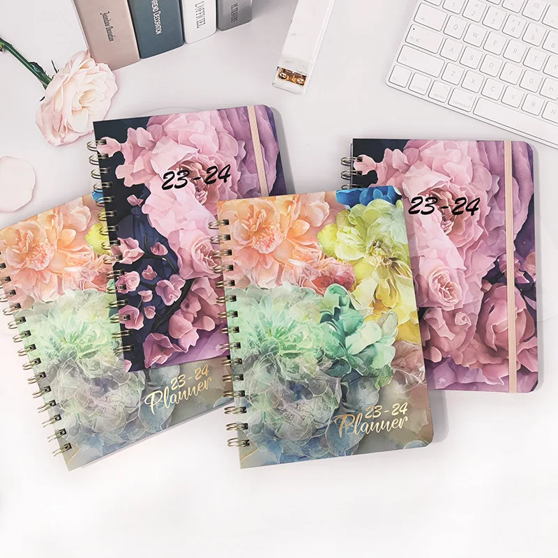 

2023-2024 Creative Flower Cover Week Plan Monthly Plan Coil Notebook, Schedule Meeting Record Notebook