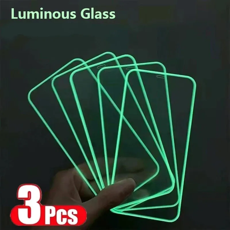

3PCS Luminous Glowing Glass Screen Protector Case for IPhone 12 11 13 14 Pro Max XS XR X Mini 8 7 Plus SE 2022 13Promax Cover