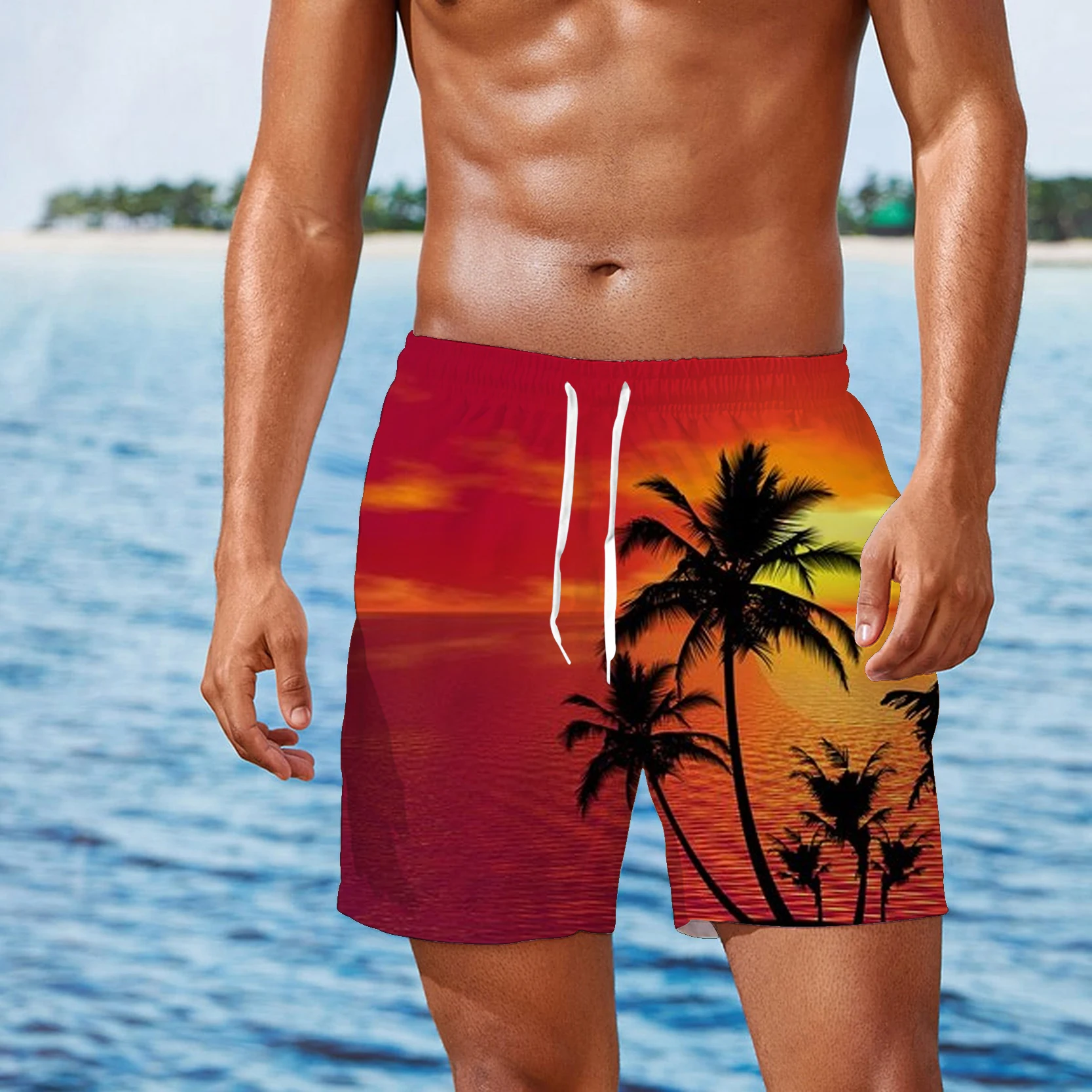 

Мужские повседневные шорты размера плюс, новые градиентные пляжные легкие шорты для отпуска с 3D Цифровым принтом, серия остров и заката, 2022