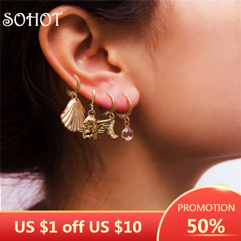 Серьги-кольца SOHOT в стиле бохо с подвеской-крестом, Популярные пляжные украшения золотого и серебряного цвета в европейском стиле, очаровательные аксессуары