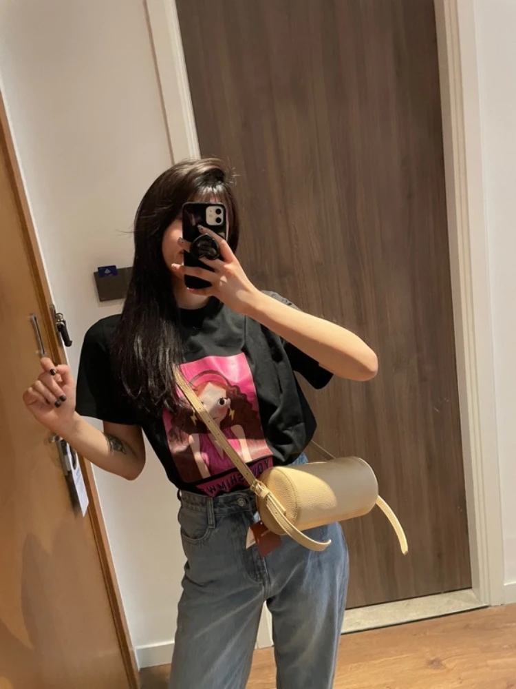 

2022 New Solid Color Letter Printing Metal Zipper Cylindrical Cylinder Bag Women Casual Messenger Shoulder Bag