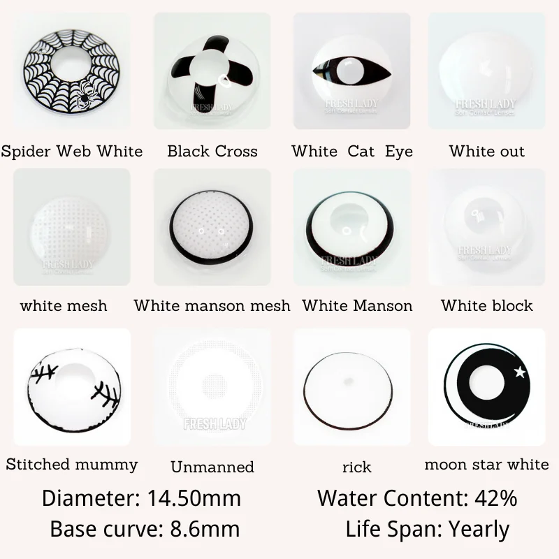fresh lady official cosplay contact colored lenses for eyes white series 1pair multicolor lens soft yearly pupils beauty makeup free global shipping