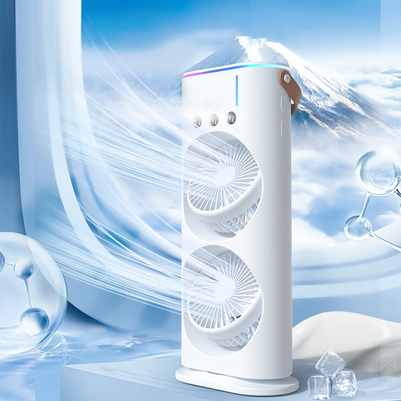 

Double-Headed Spray Air Conditioner Fan 3600mAh Rechargeable Portable Air Cooler 3 Speeds Silent Air Conditioning Electric Fan