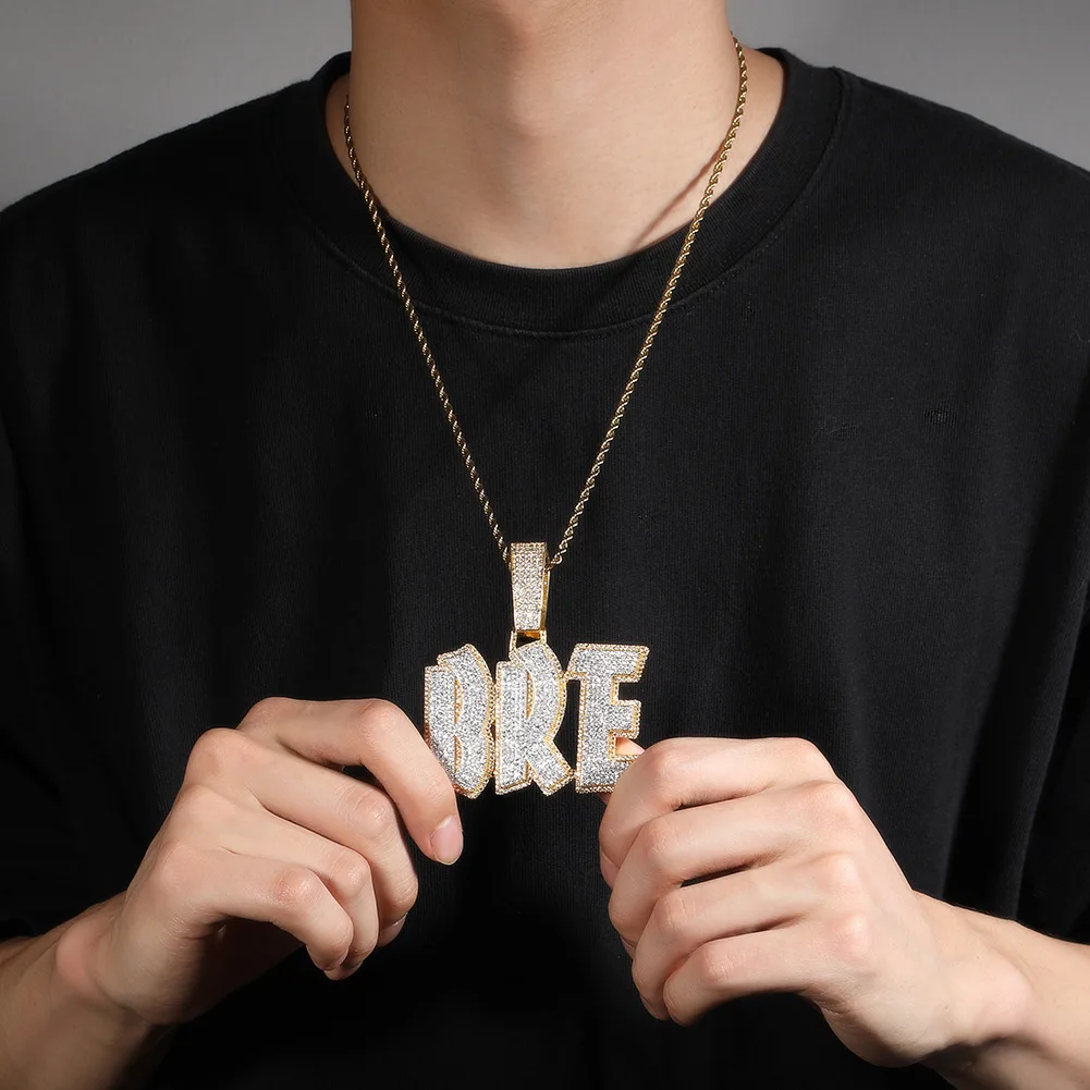 DIY Splicing Hip Hop Letter Necklace For Men Personalized Crystal Bubble Name Pendant Customized Jewelry Christmas Gift