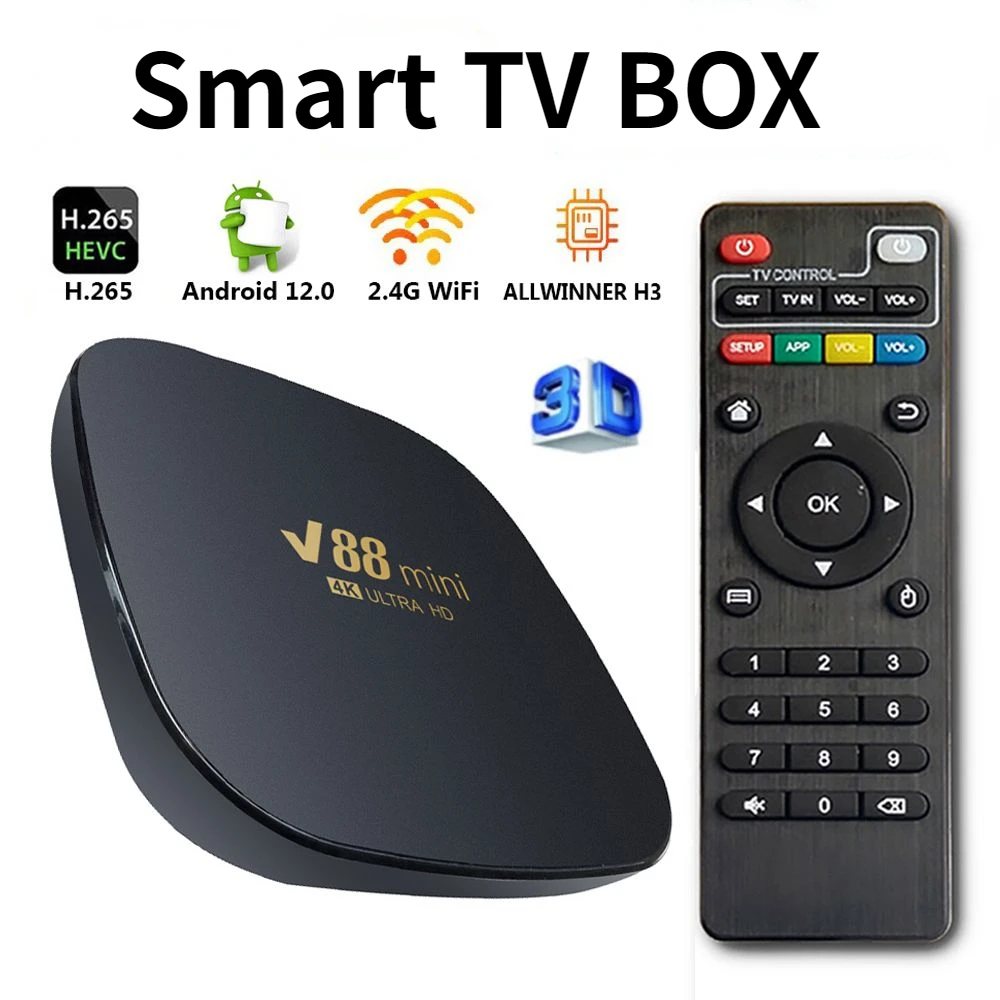 

Smart TV Box V88 Mini Home Theater 8GB+128GB 8K H.265 Media Player Android 12 Set Top Box Allwinner H3 Quad Core