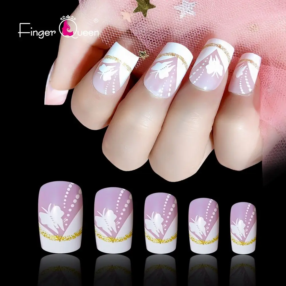

24pcs/Box Detachable French Square Head False Nails Wearable Medium Fake Nails Full Cover Nail Tips Press On Nails