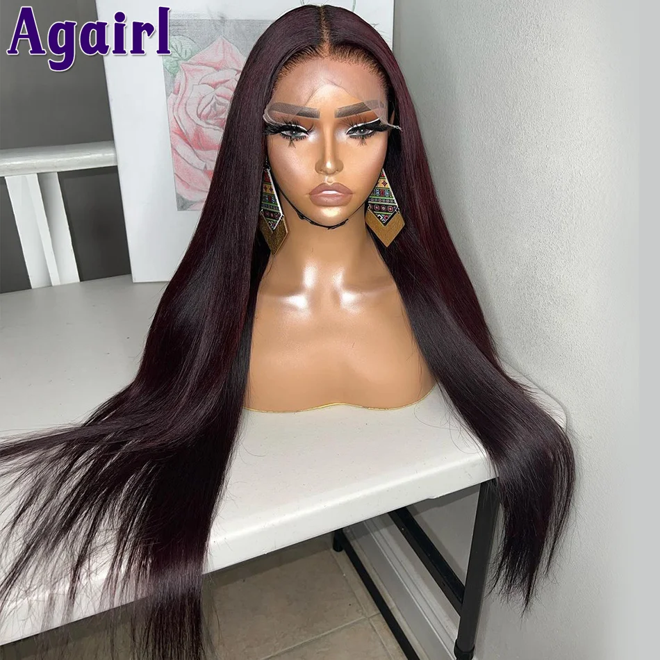 

13X4 13X6 Bone Straight Lace Front Wig Ombre Dark Red Burgundy with Black 180% PrePlucked Peruvian Lace Frontal Human Hair Wigs