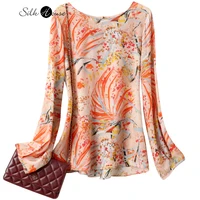 silk blouse womens long sleeves 2022 new fashion foreign style loose printed small blouse mulberry silk blouse versatile