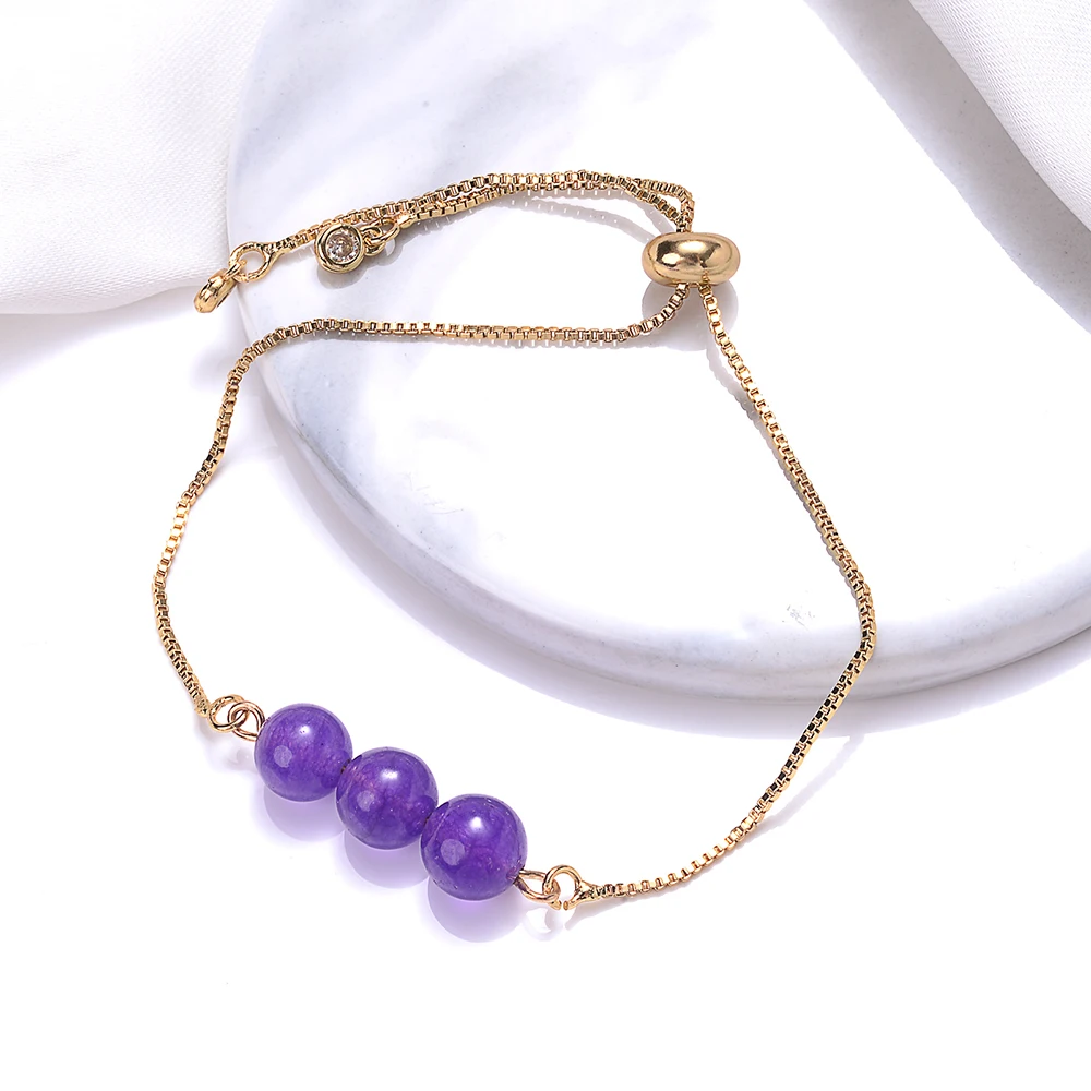 Браслет женский из натурального тигрового глаза с бусинами аметиста