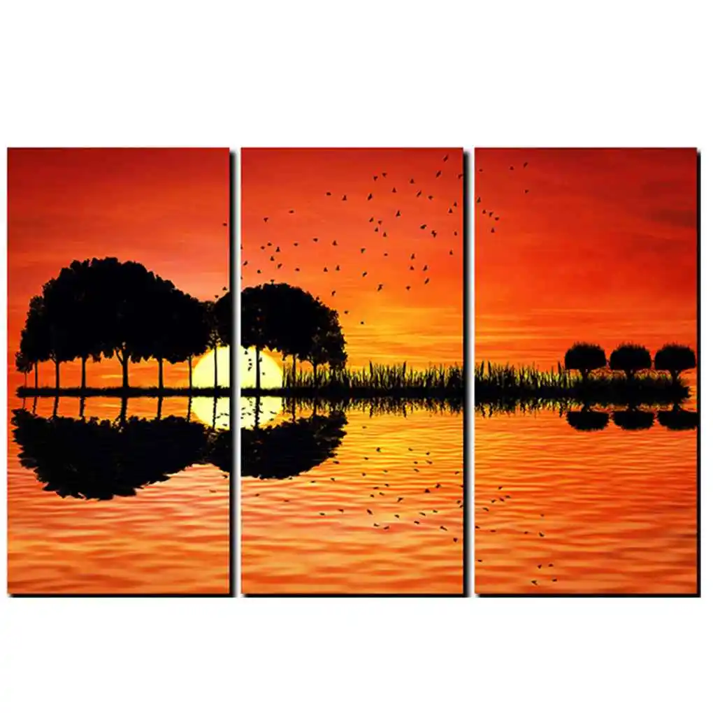 

3 PCS 40 x 60cm Canvas Wall Art HD Printed Guitar Tree Lake Sunset Painting Room Decor Print Picture