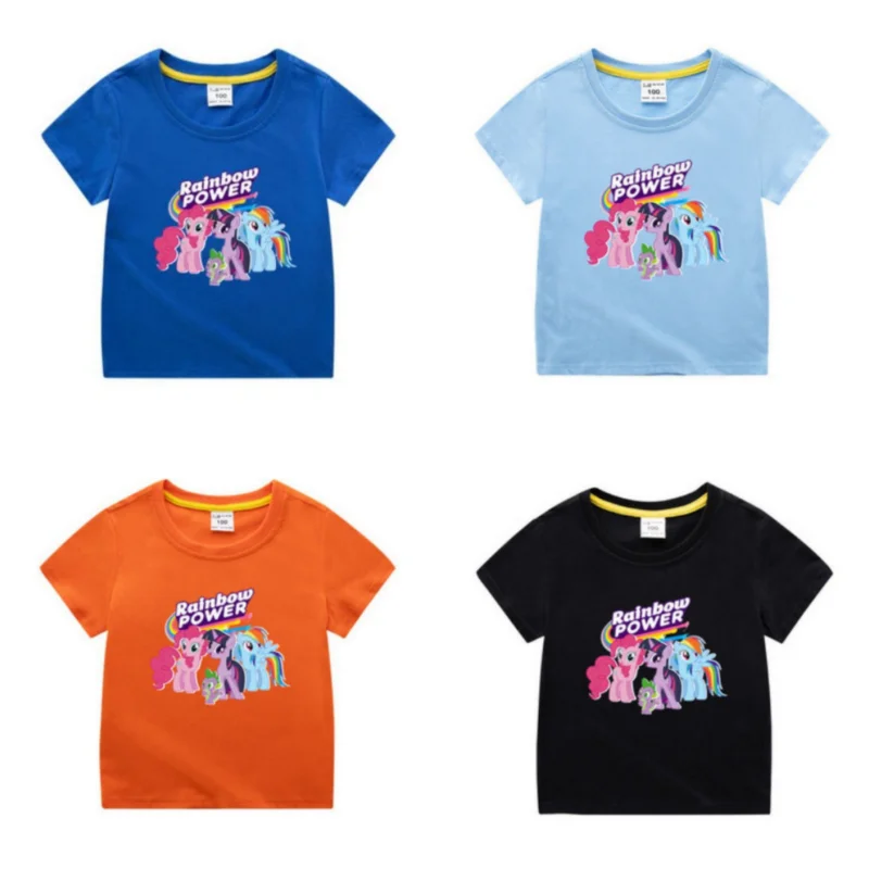 

My Little Pony Cute Cartoon Pinkie Pie Twilight Sparkle Cotton Short-sleeved Fashion T-shirt Boys and Girls Casual Bottom Shirt