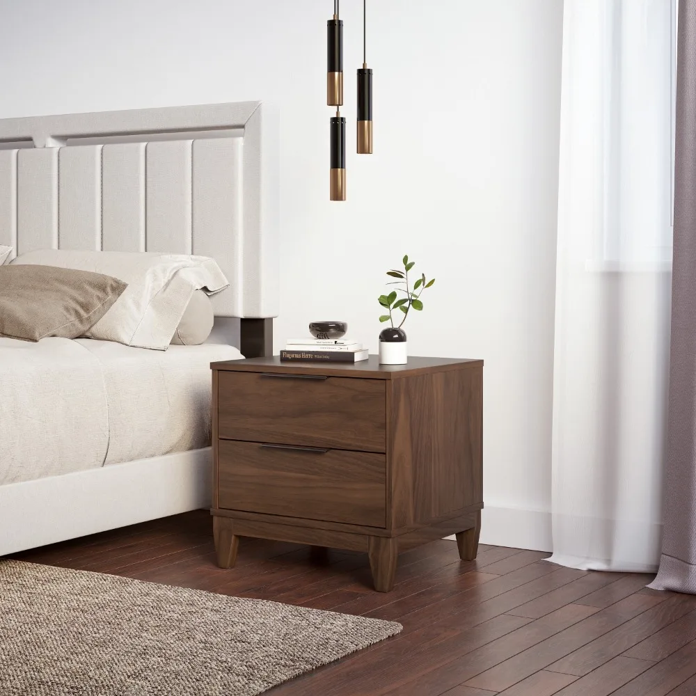 

Тумбочки для спальни, прикроватный столик, Современная ночная тумбочка с двумя выдвижными ящиками, ночная подставка из ореха для спальни, кровать, боковой стол, мебель