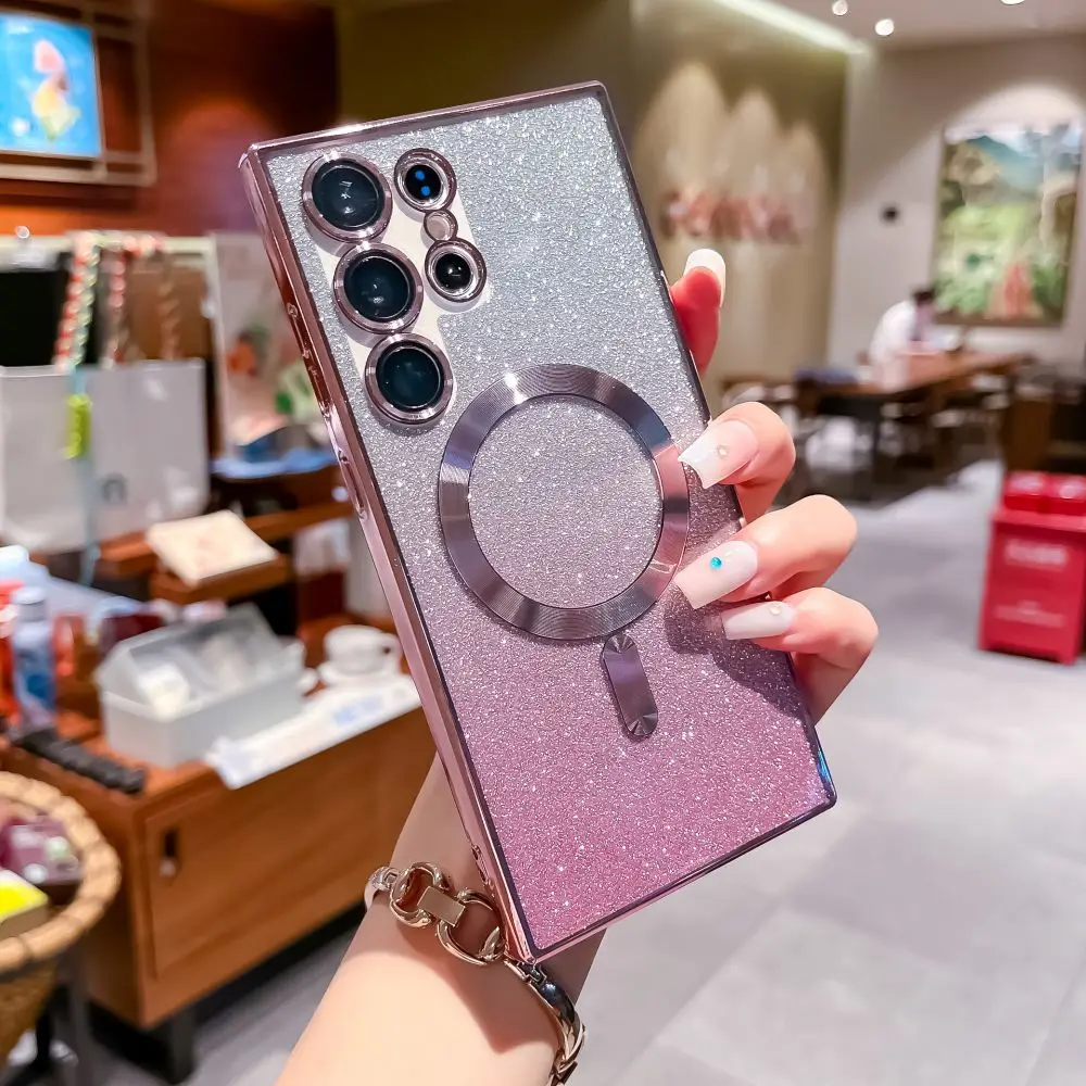 

For Samsung Galaxy S23 S22 Plus Ultra Magsafe Wireless Charging Magnetic Case Glitter Card Transparent Shockproof Soft Cover