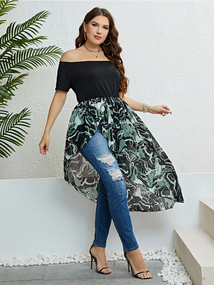 Summer one-shoulder irregular waist dress plus size party dress