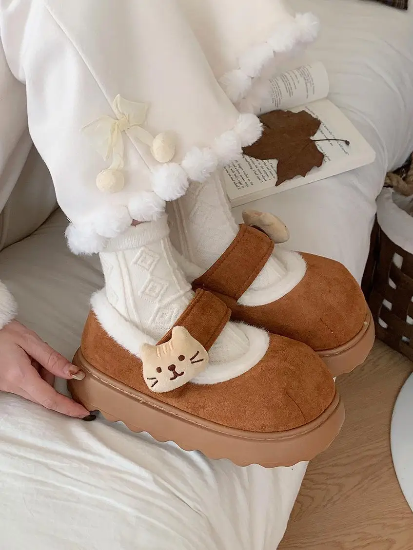 Женская хлопковая обувь Ins Coffee Cat Bean Shoes Интернет 2024 зимняя уличная одежда