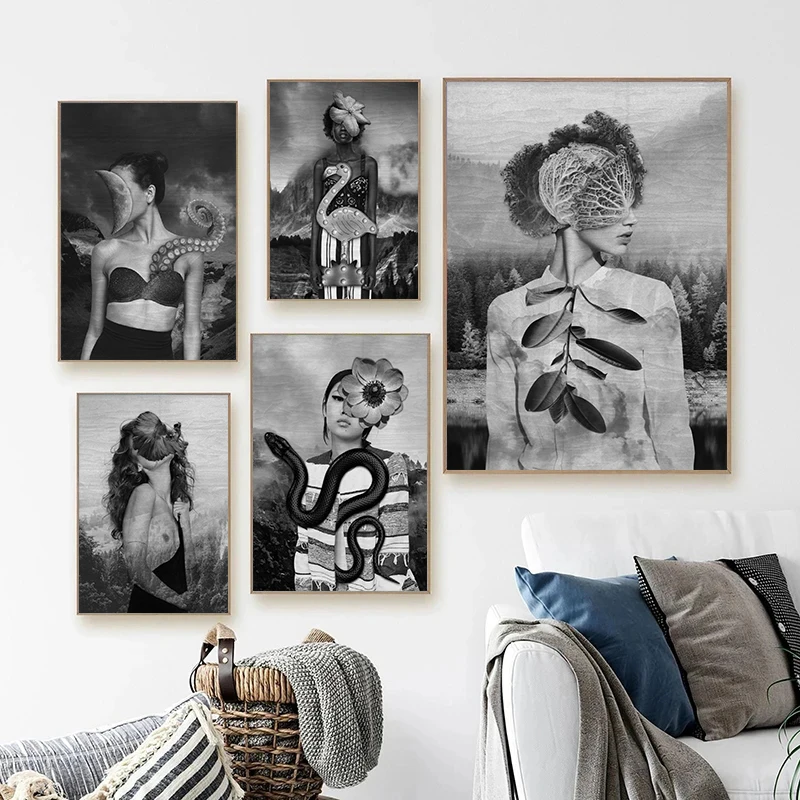 

Современная черно-белая Картина на холсте абстрактная женщина художественный плакат печать скандинавский городской пейзаж фигурка мебель гостиная домашний декор