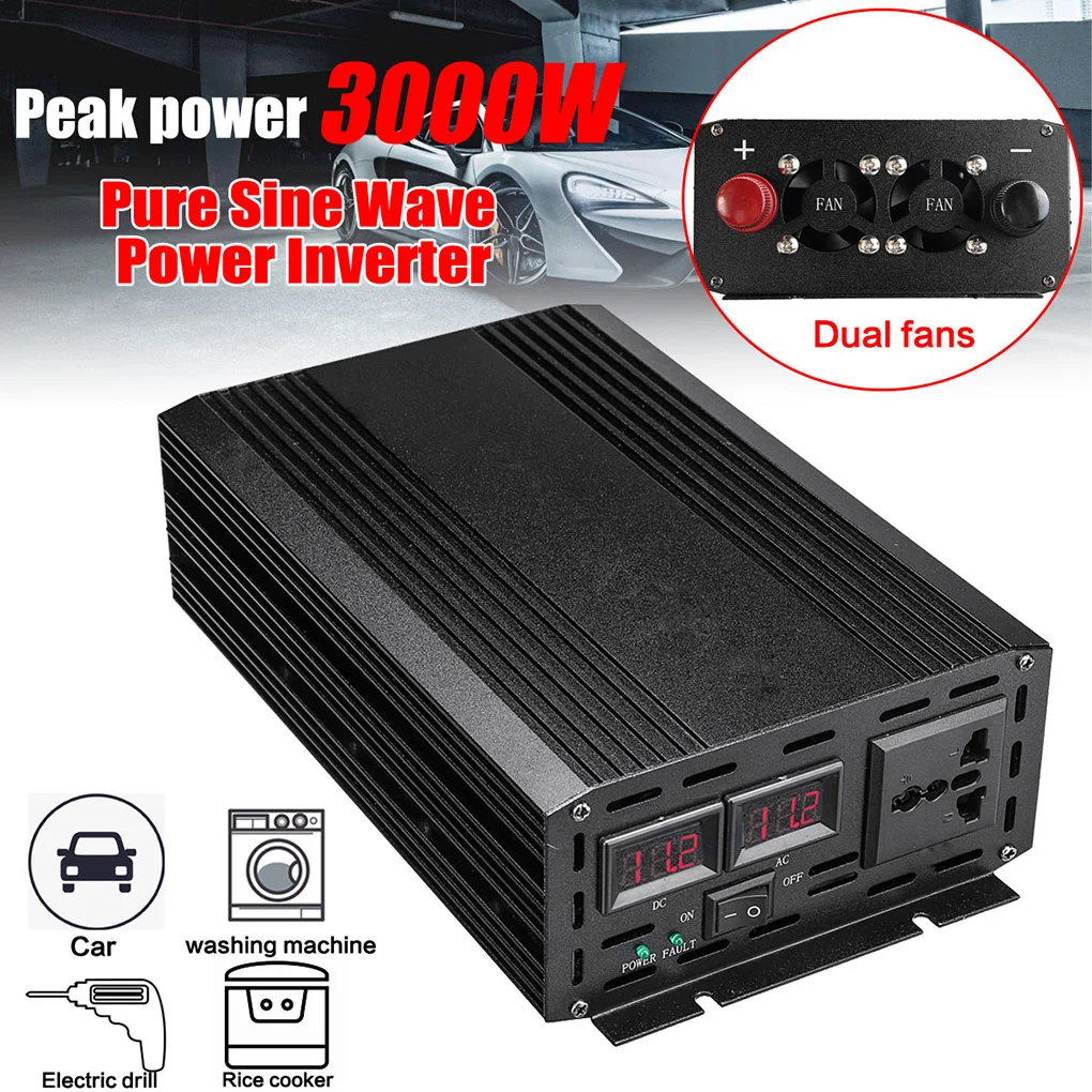 

Car 3000W 60Hz Pure Sine Wave Power Inverter DC 12V to 110V Converter Auto Voltage Transformer
