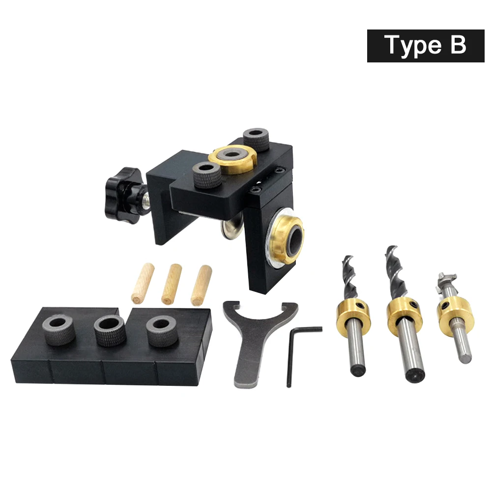 

3 In 1 Positioner Doweling Puncher Practical Guide Drilling Locator Woodworking Tool Furniture Hole Jig Kit DIY Pocket Carpentry