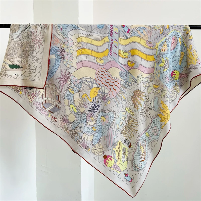 

Splash Park Shawl 140 DOUBLE FACE SCARF 140 Silk Wool Scarf Women Designers Pashmina Winter Accessories Scarves Poncho Stole