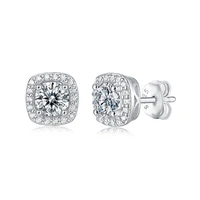 lesf stud earrings women s925 silver luxury square surround inlaid with moissan diamonds 1 carat earring type