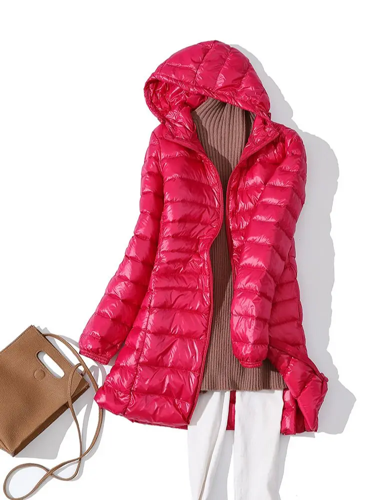 New Women Ultralight Long Down Jacket White Duck Down Hooded Jackets Long Sleeve Warm Coat Parka Female Portable Outwear