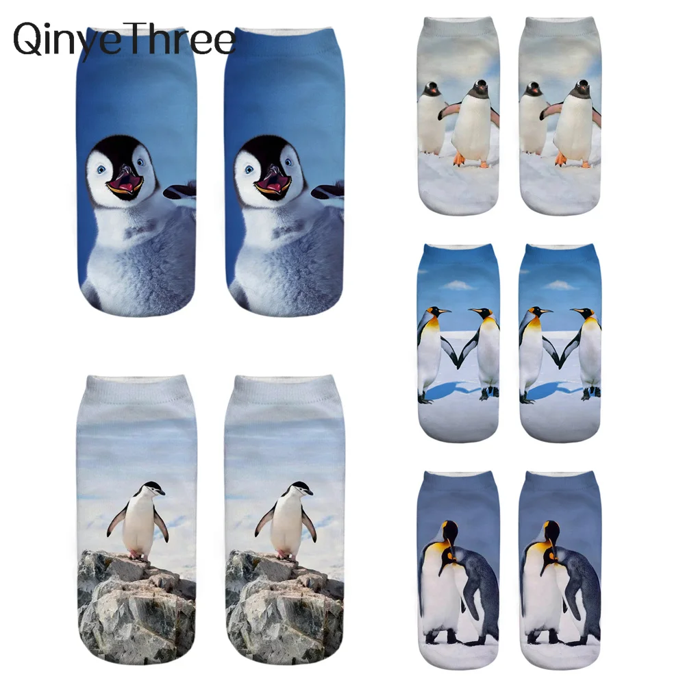 

1 Pair New Funny 3D Printed Cute Happy Penguin Unisex Animal Series Short Ankle Socks For EU 34-40 US 4-7 Dropship