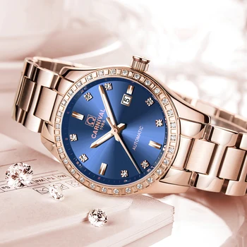 Watch For Women CARNIVAL Top Brand Luxury Diamond Automatic Mechanical Wrist Watch Rose Gold Steel Relogio Feminino 2023 2