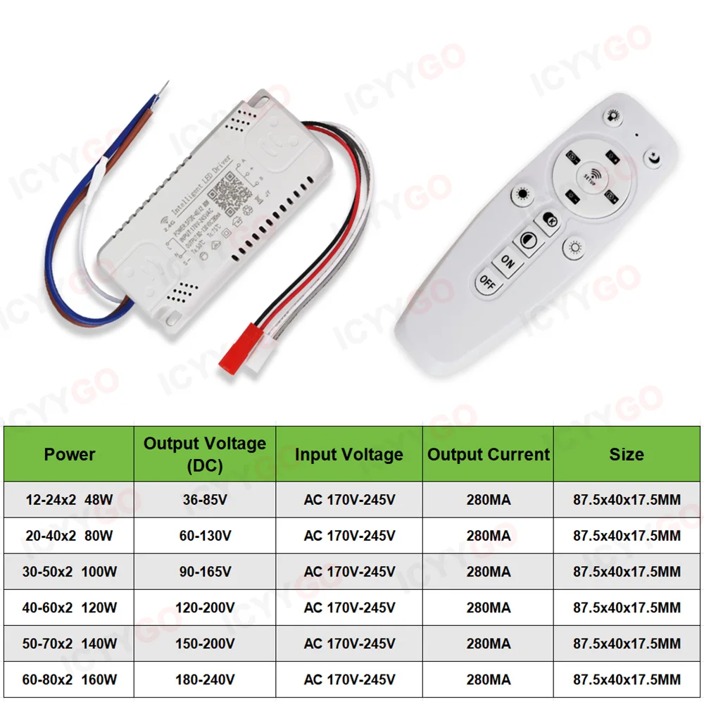 Фото 2.4G LED драйвер 48W 80 100W 120W 140W 160W пульт дистанционного управления приложение трансформатор подходит для диммируемого светодиодного подвесного светильника с изменяемым цветом №2