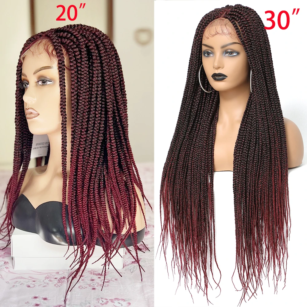 Braided Wigs For Black Women Ombre Color Heat Resistant Crochet Box Braided Lace Front Wig African Synthetic Braiding Hair Wig