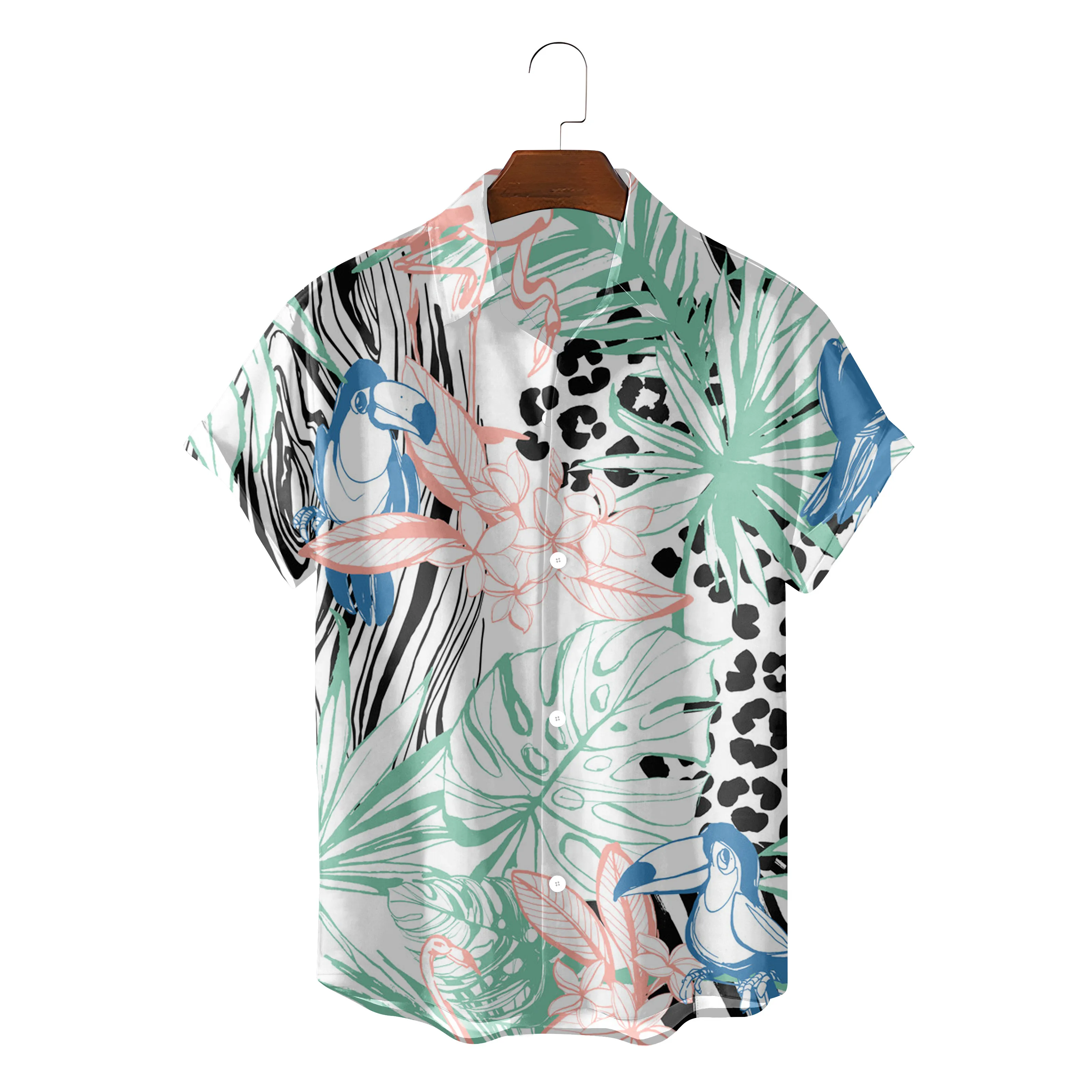

Casual Men Hawaiian Shirt Fashion Summer Beach Clothes Blusas Flamingo Bird Camisa Blouses Button Up Chemise Streetwear