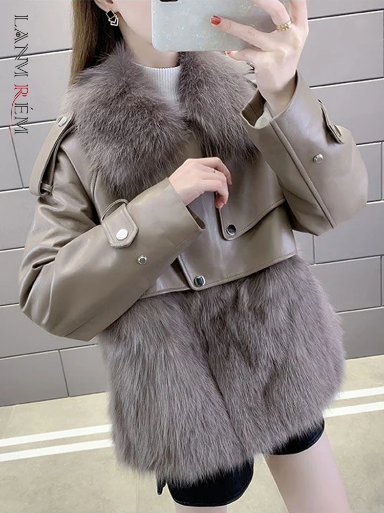 

LANMREM Women's Thickened Faux Fur Coats 2022 Winter New Fashion Patchwork Lapel Long Sleeves Luxury Clothing Female 2R8425