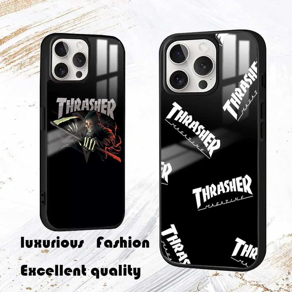 Модный крутой чехол для телефона Thrasher iPhone 16 15 14 13 12 11 Pro Max Plus Mini PC модный зеркальный