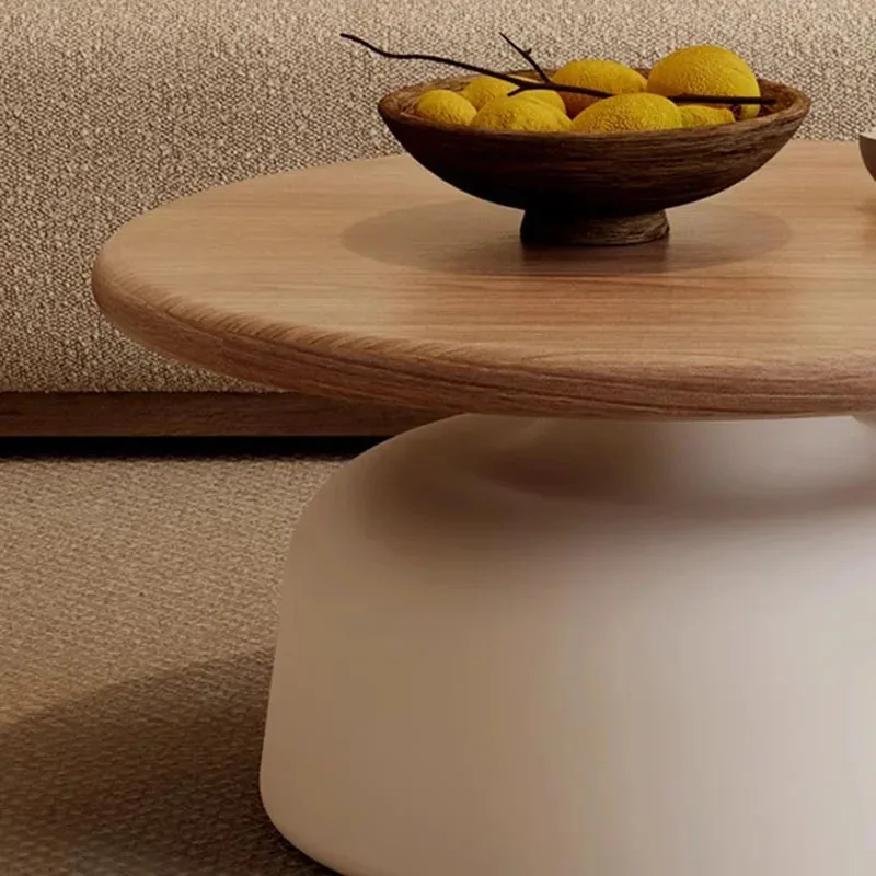 Низкие белые круглые журнальные столики современный дизайн деревянный пол