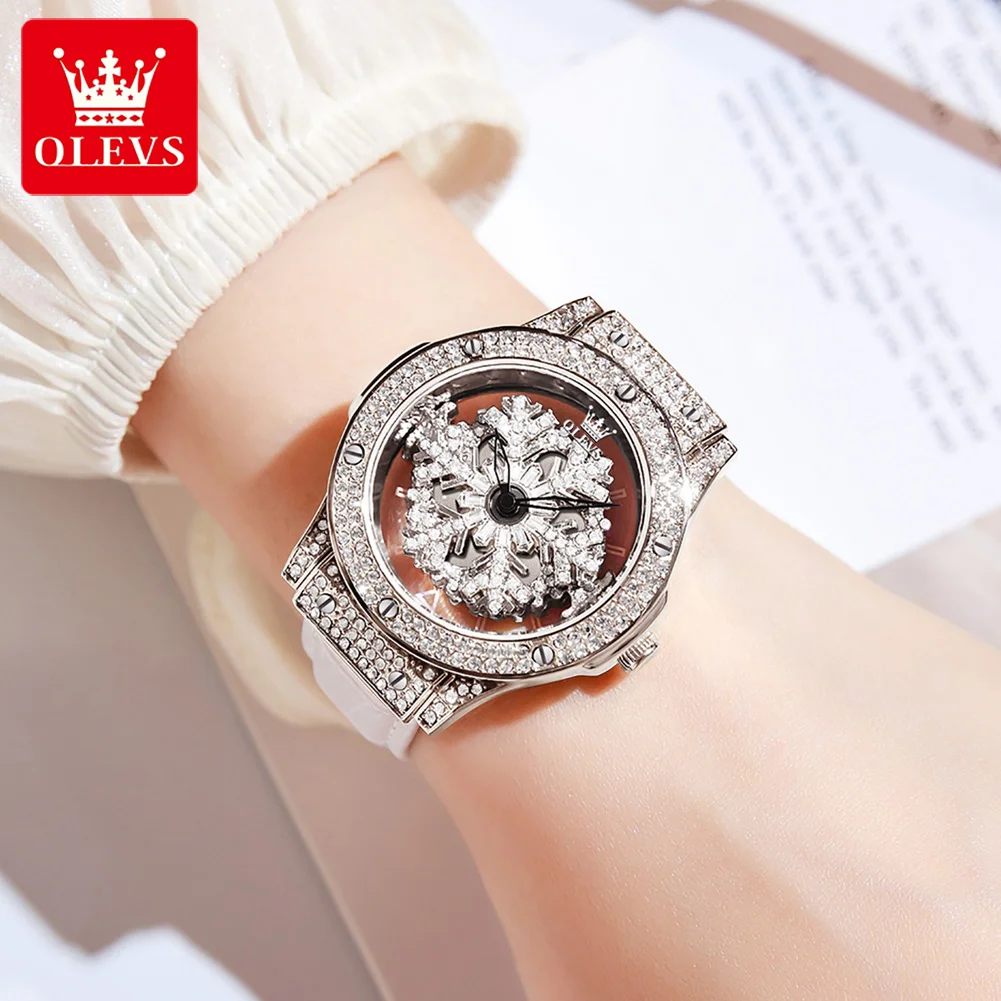 OLEVS Top Brand Luxury Pentagram Rhinestone Watch for Women Watches Ladies Leather Strap Wristwatch Femme Clock Relogio Feminino enlarge