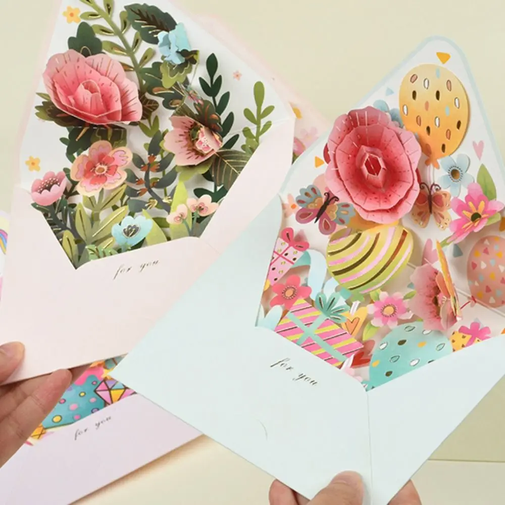 Романтические всплывающие поздравительные открытки с 3D цветами и конвертом